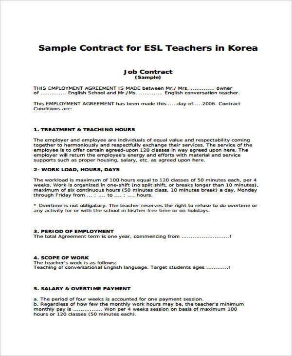 contract employment form for teachers