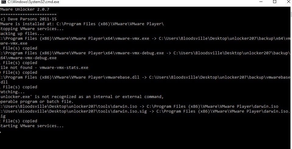 vmware unlocker not working